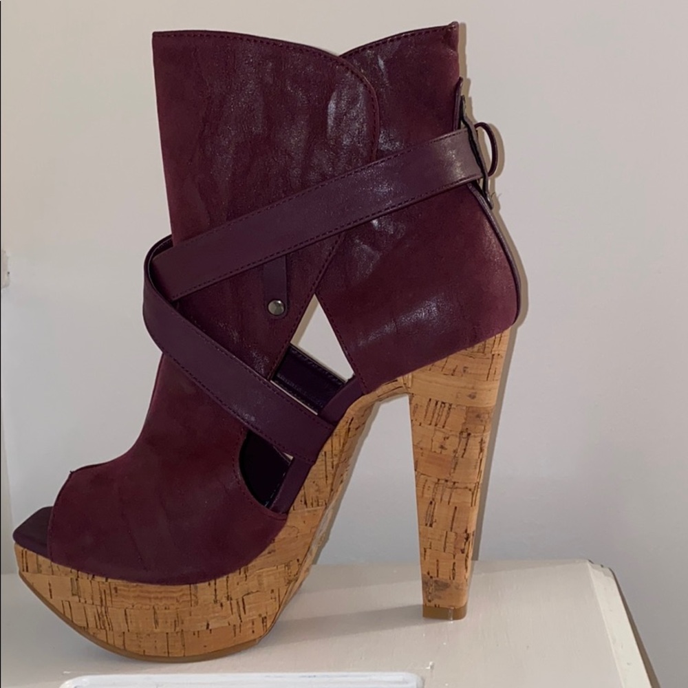 Cork Heeled  open tow booties